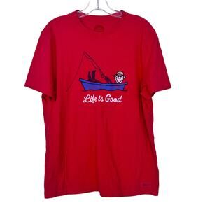 Life is Good Red Fishing Short Sleeve Crusher T Shirt Sz M